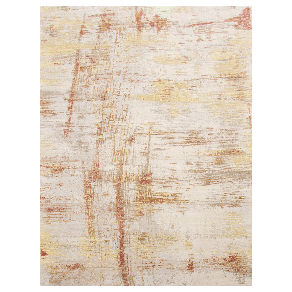 Ivory Red Contemporary Silk Wool Blend Rug - 8'11" x 12'1"