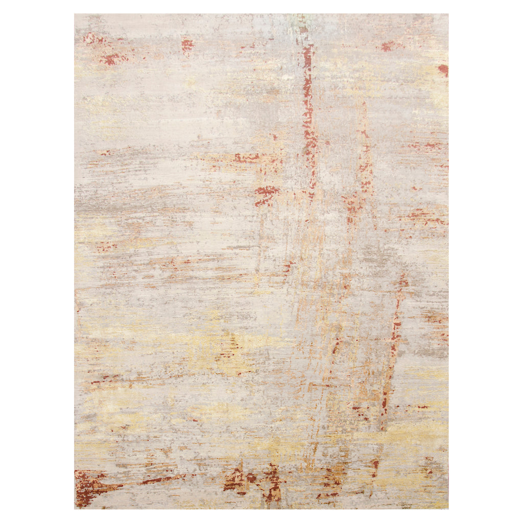 Ivory Red Contemporary Silk Wool Blend Rug - 8'11" x 12'1"