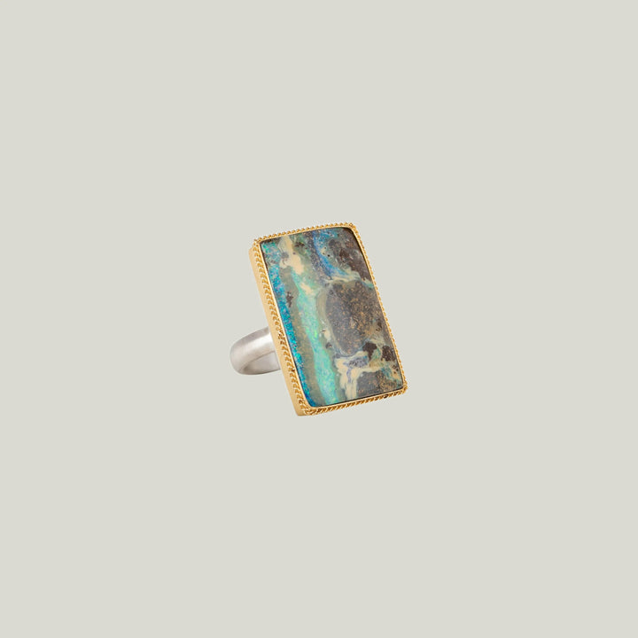 Boulder Opal Mixed Metal Ring