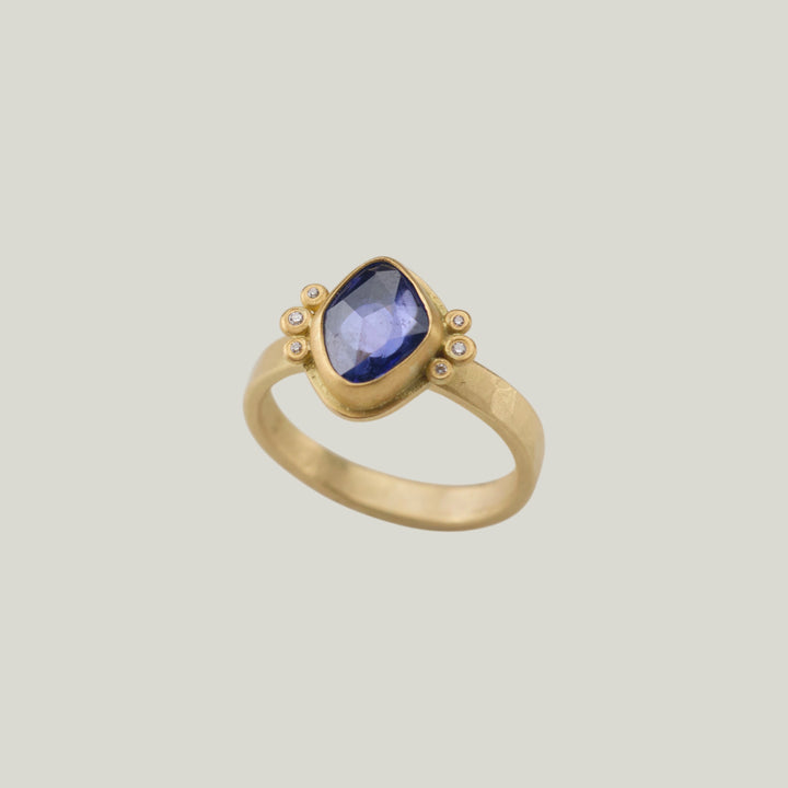Rosecut Blue Sapphire and Diamond Ring