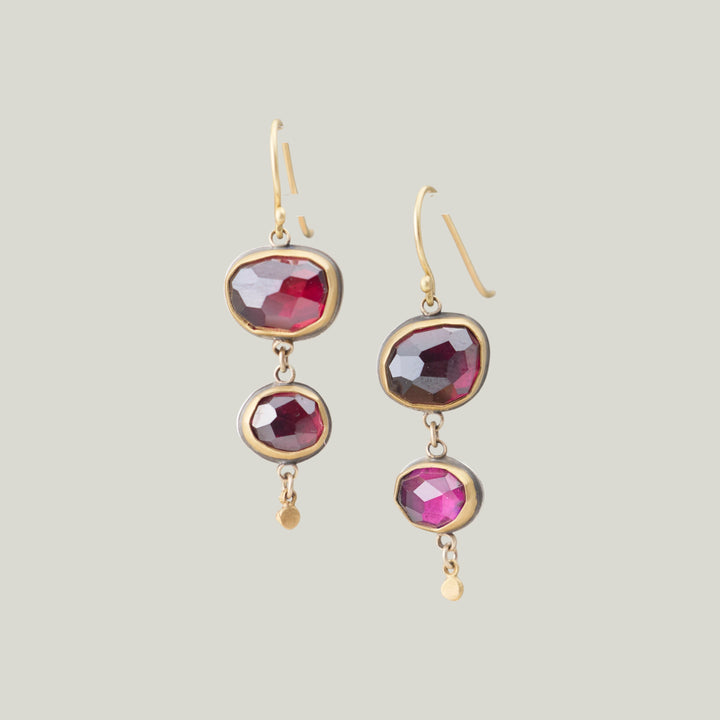 Rosecut Garnet Double Drop Earring