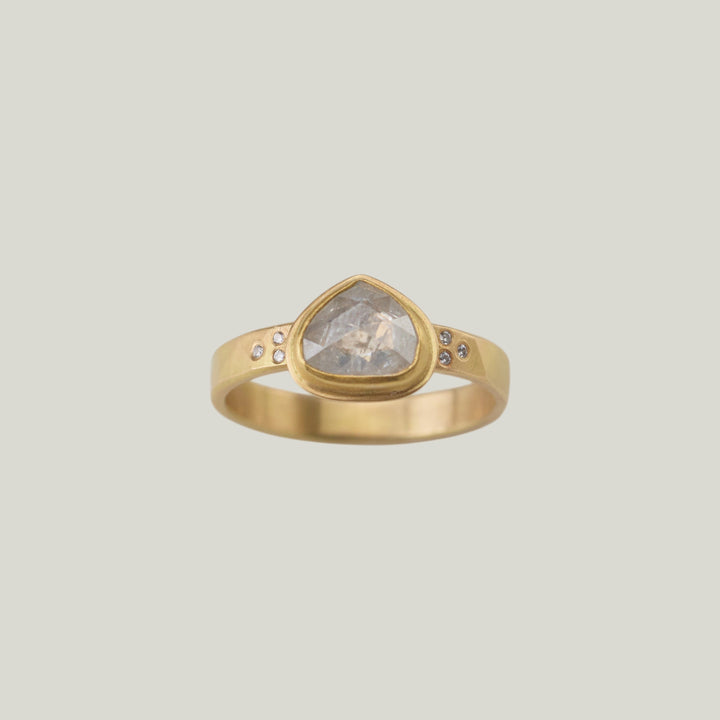 Rosecut Grey Teardrop Diamond Ring