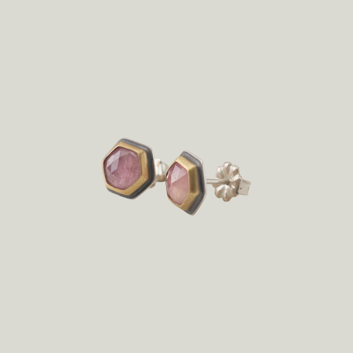Rosecut Hexagon Pink Sapphire Stud Earring