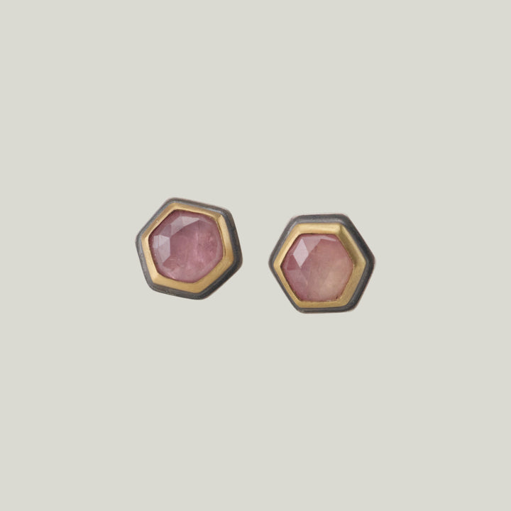 Rosecut Hexagon Pink Sapphire Stud Earring