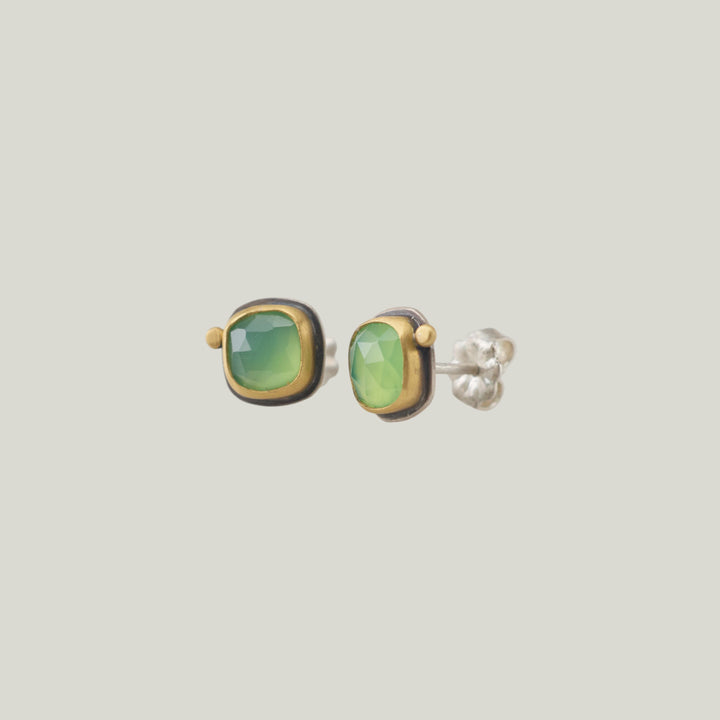 Rosecut Square Chrysoprase Stud Earring