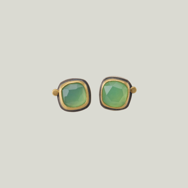 Rosecut Square Chrysoprase Stud Earring