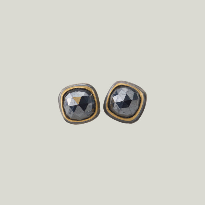 Rosecut Square Hematite Stud Earring