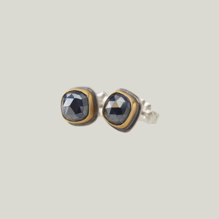 Rosecut Square Hematite Stud Earring