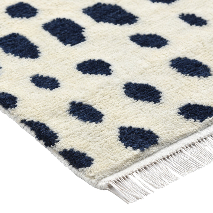 Ivory & Blue Contemporary Wool Cotton Blend Rug - 8' x 10'