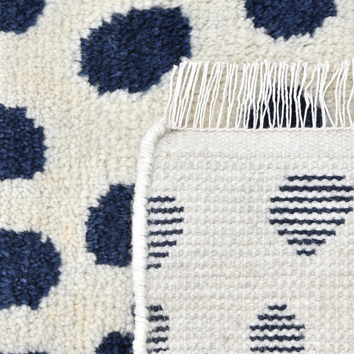 Ivory & Blue Contemporary Wool Cotton Blend Rug - 8' x 10'