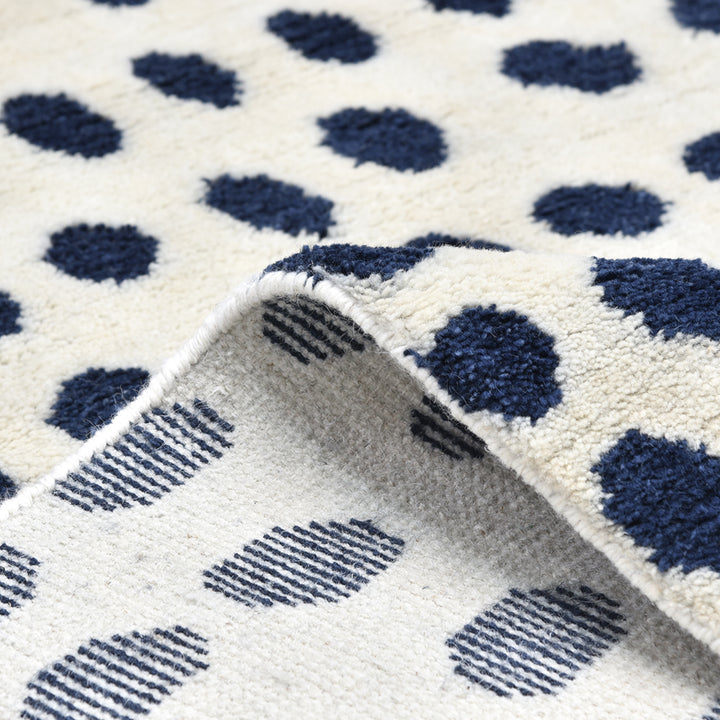 Ivory & Blue Contemporary Wool Cotton Blend Rug - 8' x 10'