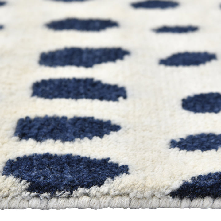 Ivory & Blue Contemporary Wool Cotton Blend Rug - 8' x 10'