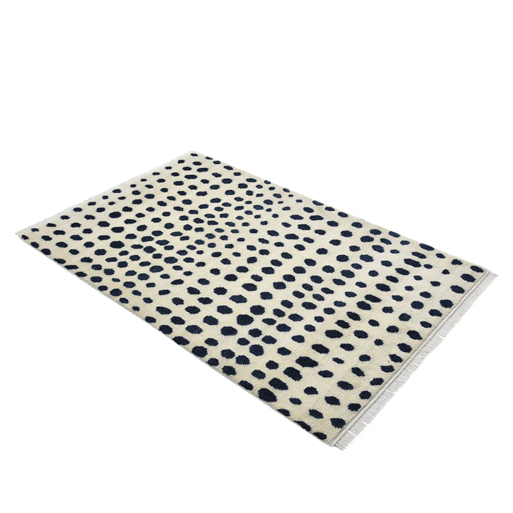 Ivory & Blue Contemporary Wool Cotton Blend Rug - 8' x 10'