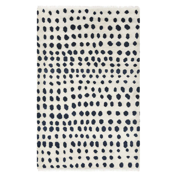 Ivory & Blue Contemporary Wool Cotton Blend Rug - 8' x 10'