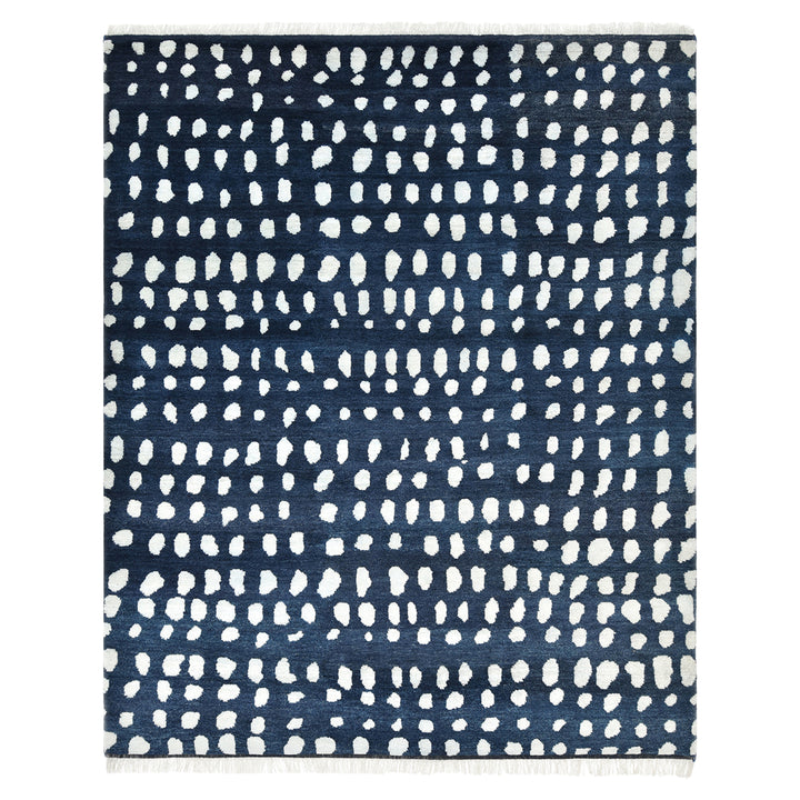 Navy Contemporary Wool Cotton Blend Rug