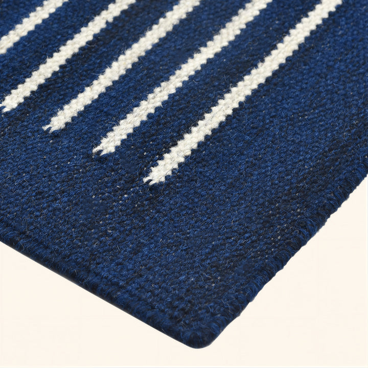 Navy Flatweave Wool Cotton Blend Rug