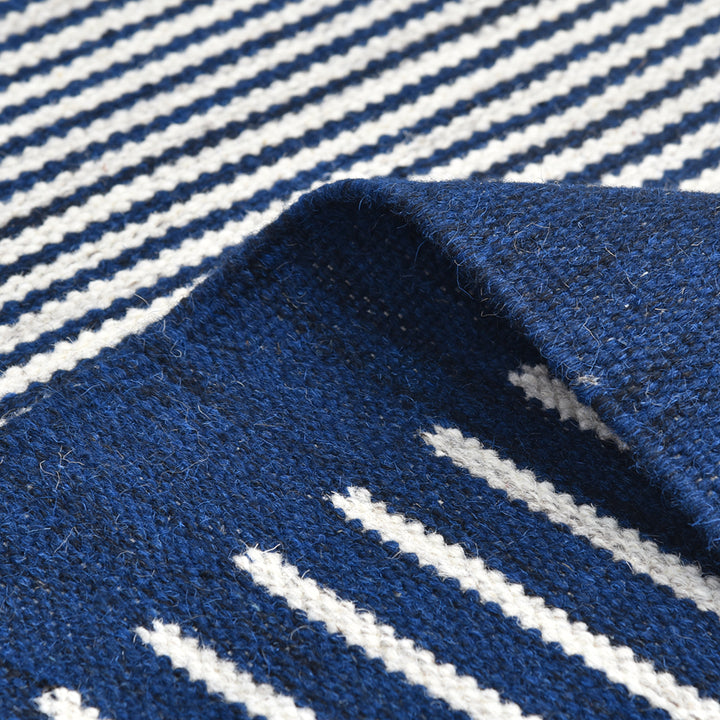 Navy Flatweave Wool Cotton Blend Rug