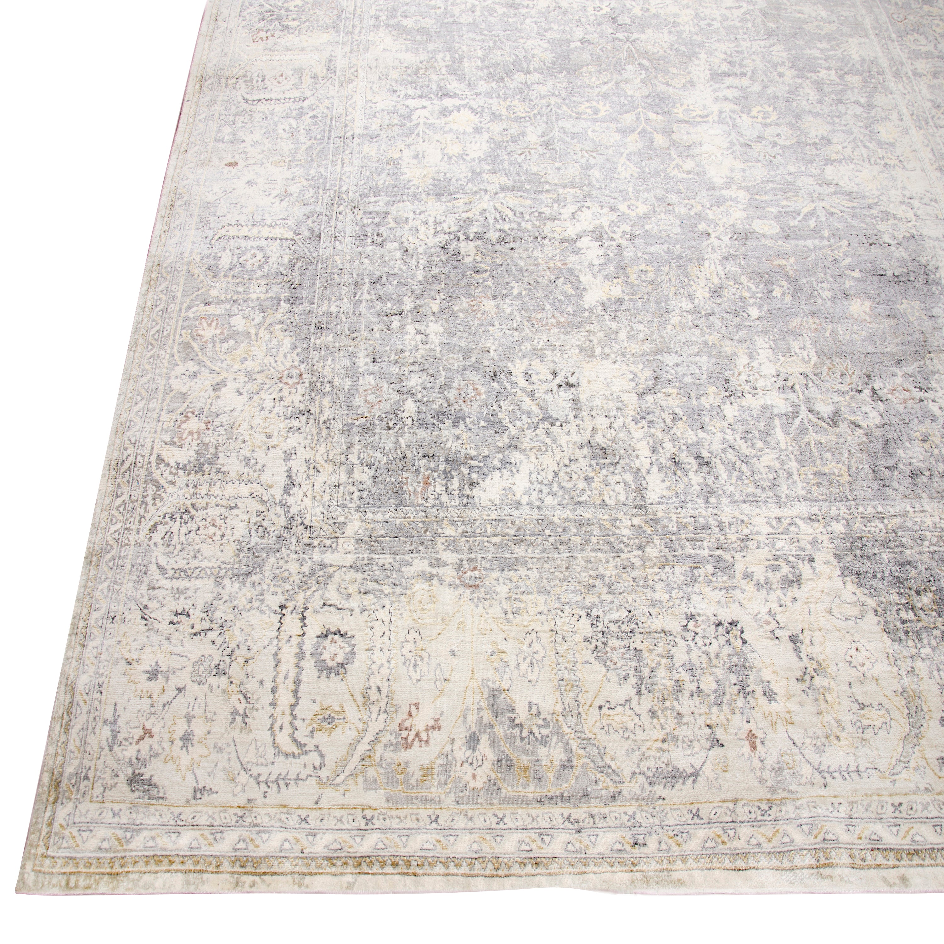 Grey Traditional Silk Rug - 9' x 12'1"