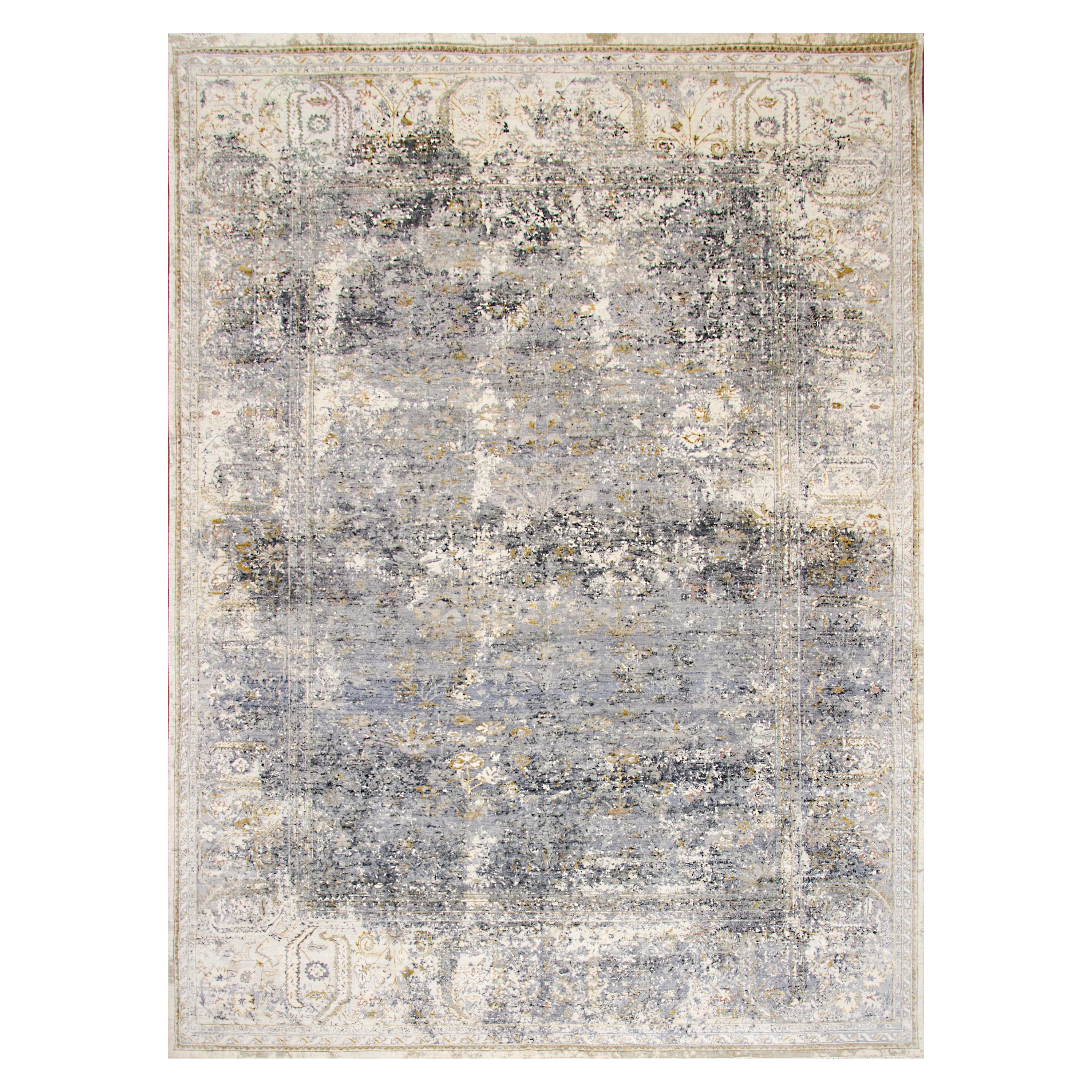 Grey Traditional Silk Rug - 9' x 12'1"