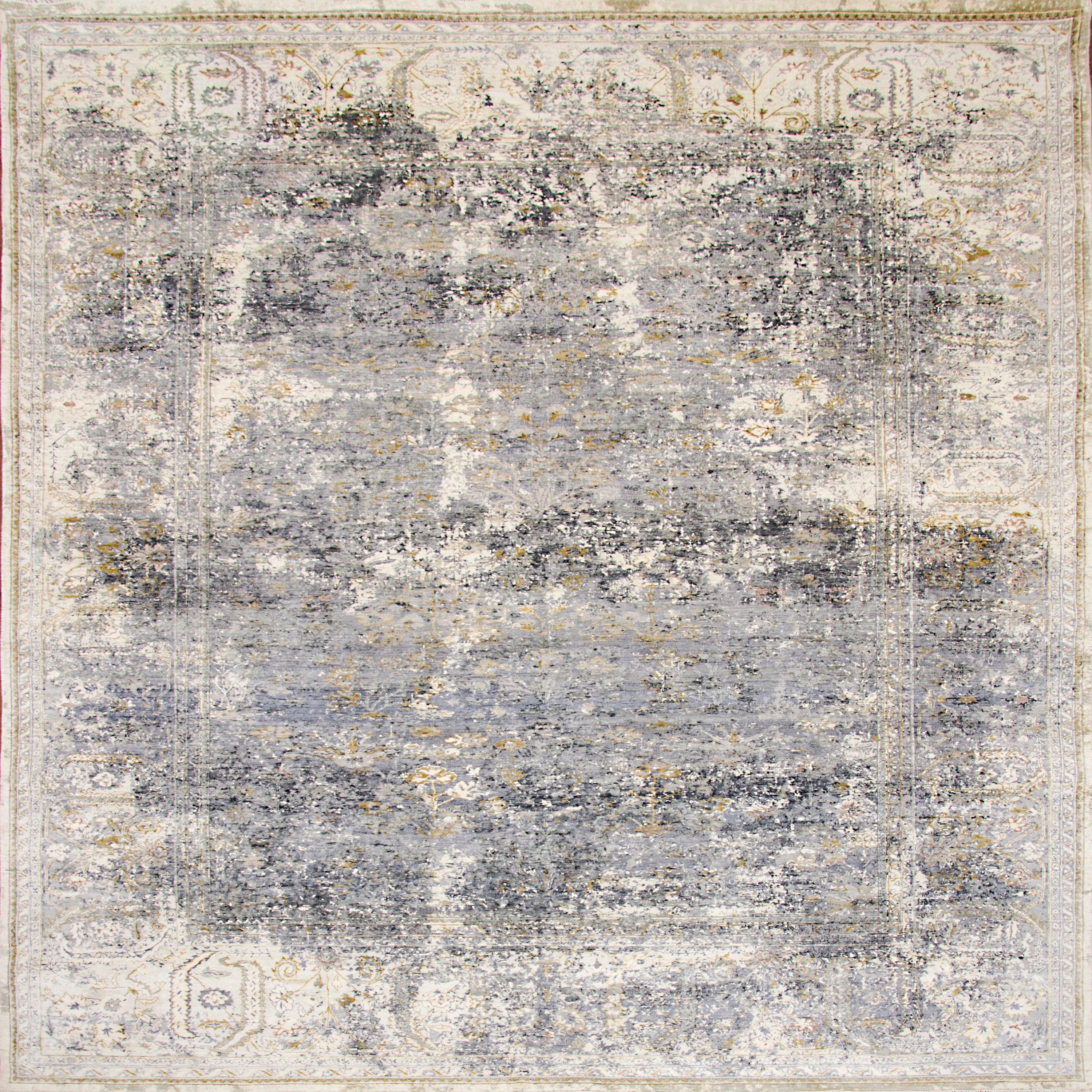 Grey Traditional Silk Rug - 9' x 12'1"