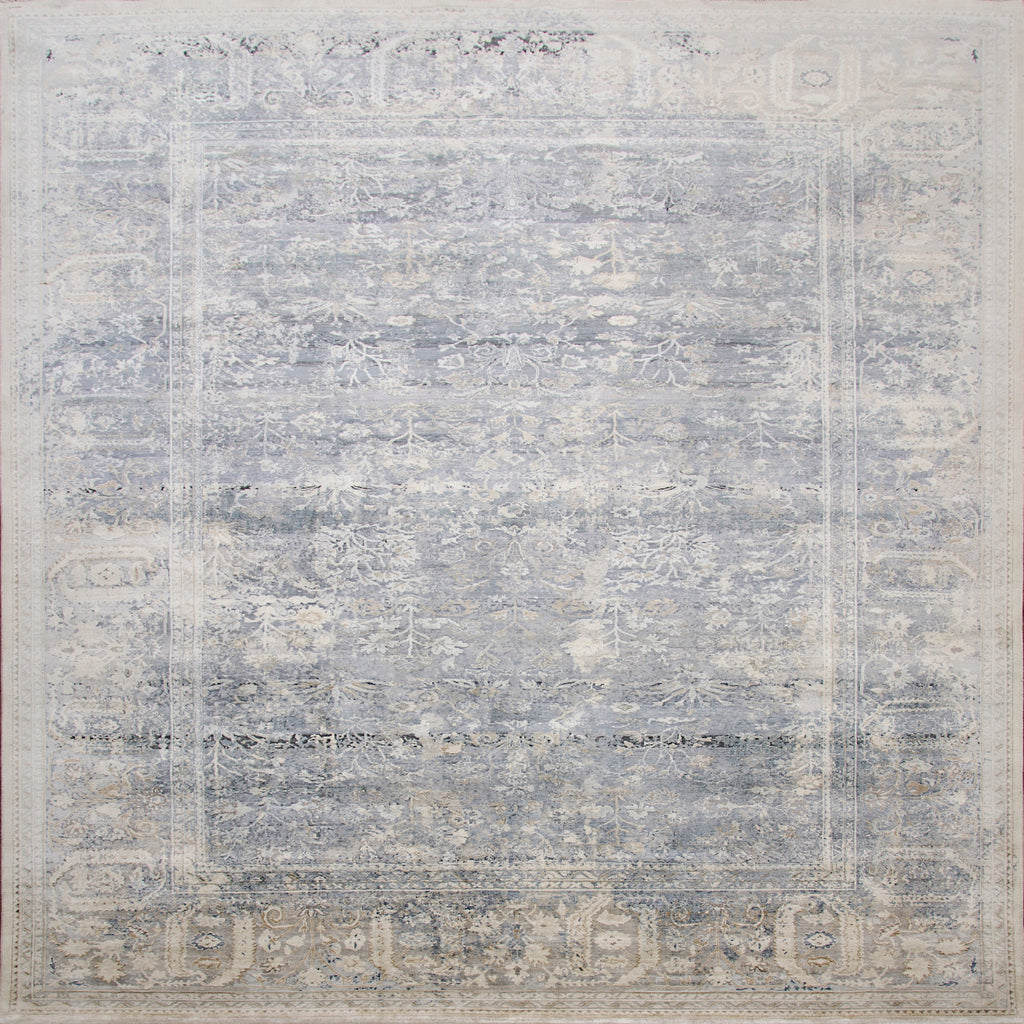 Grey Traditional Silk Rug - 9'1" x 12'