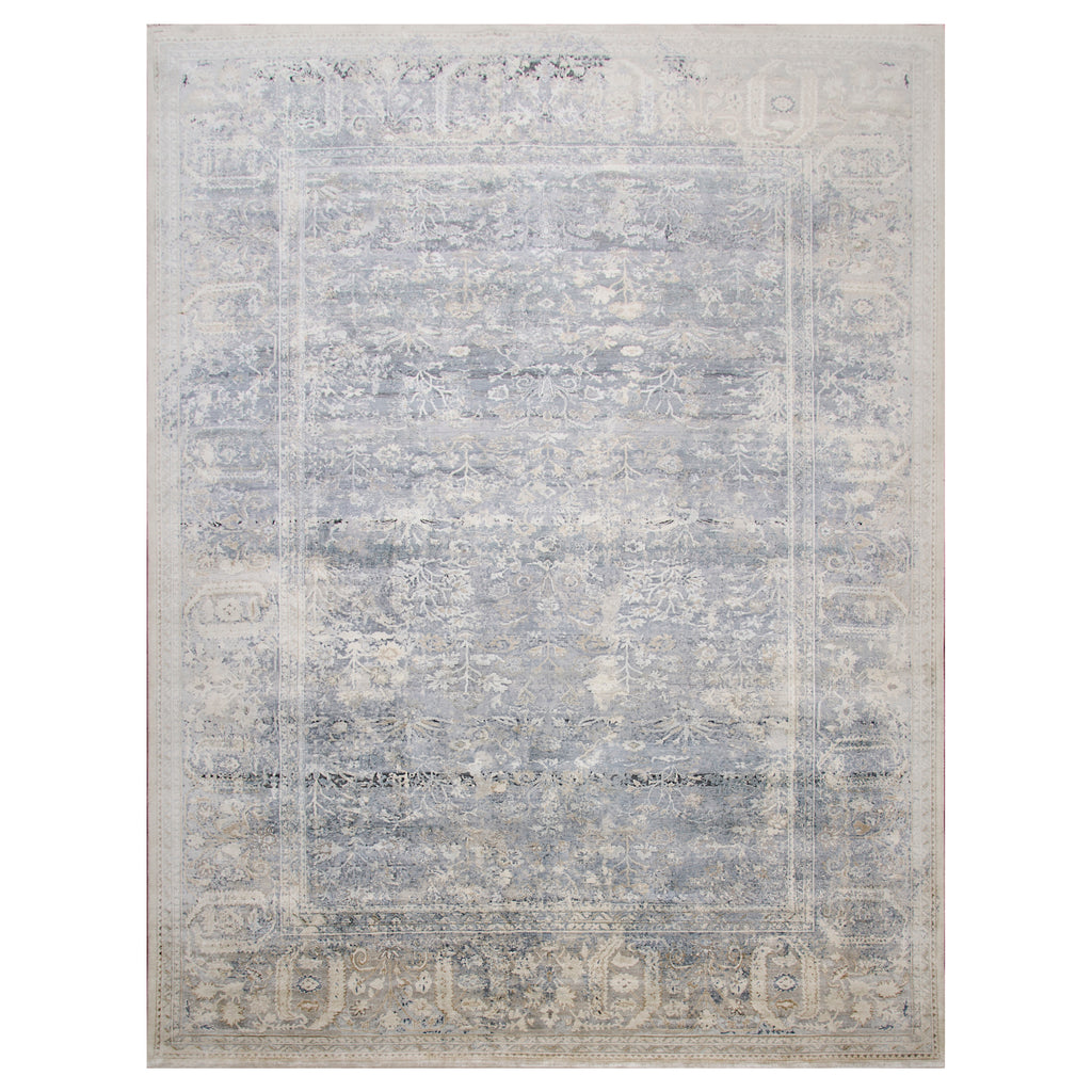 Grey Traditional Silk Rug - 9'1" x 12'