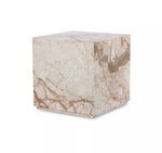 Cube with marble-like pattern in creamy hue, elegant and luxurious.