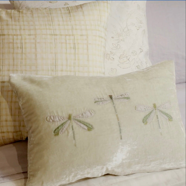 Dragonfly Silk Velvet Lumbar Pillow Mint