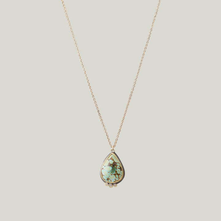 Teardrop Green Turquoise and Diamond Necklace