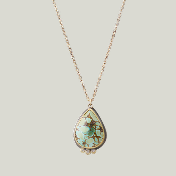 Teardrop Green Turquoise and Diamond Necklace