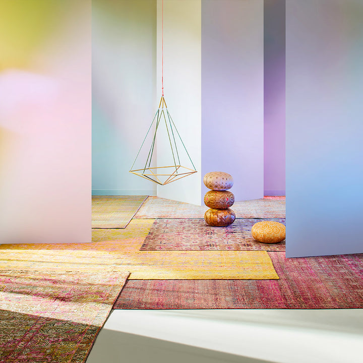 Artistic interior space showcases colorful arrangement with contemporary aesthetic.