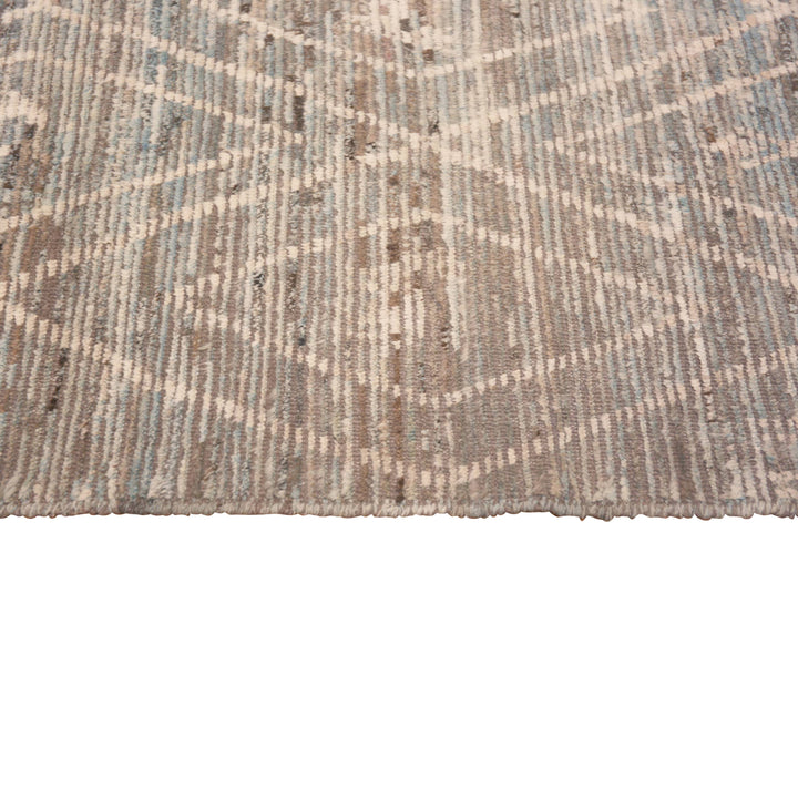 Blue & Brown Zameen Modern Wool Runner - 3'5" x 11'5"
