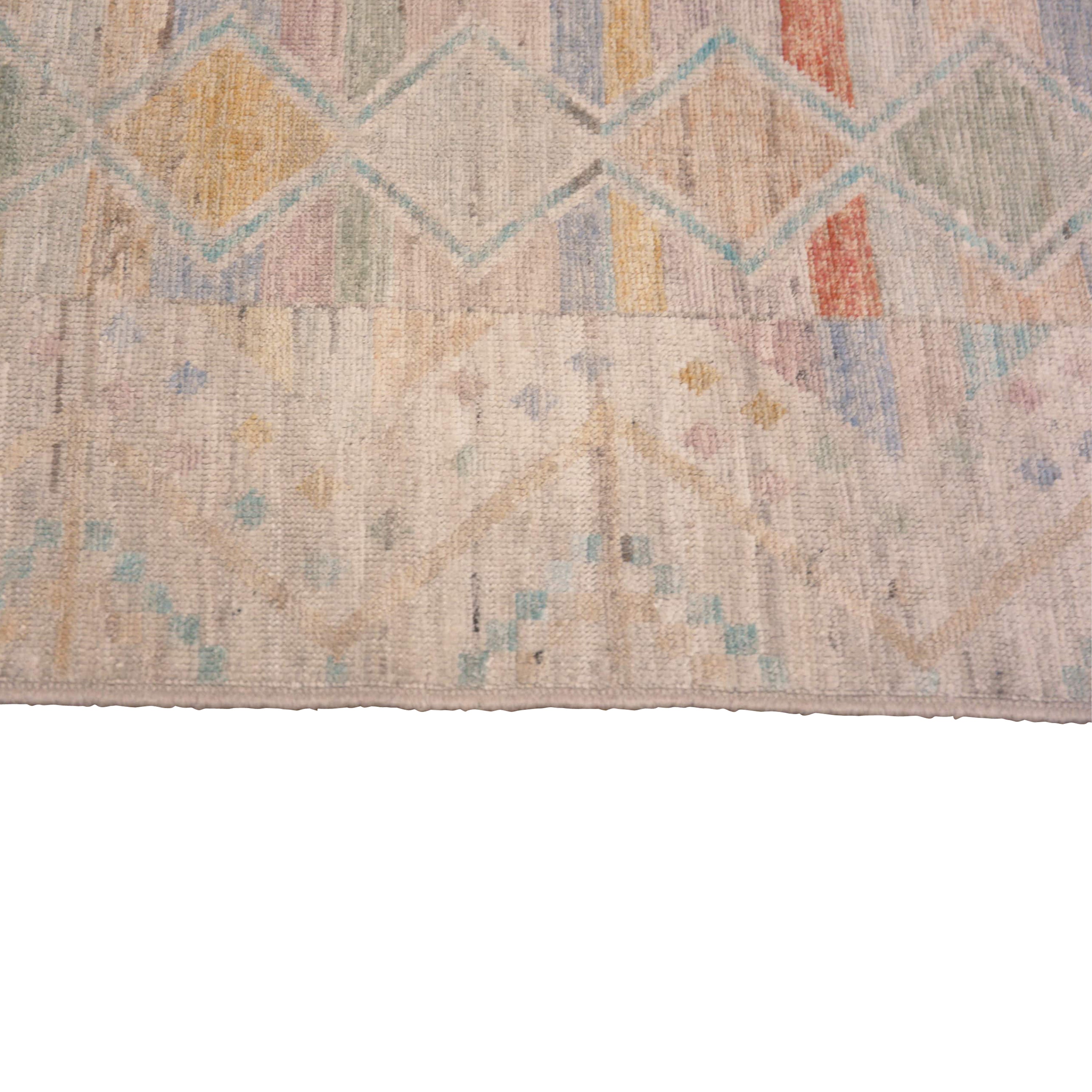 Multicolored Zameen Modern Wool Runner - 3' x 13'
