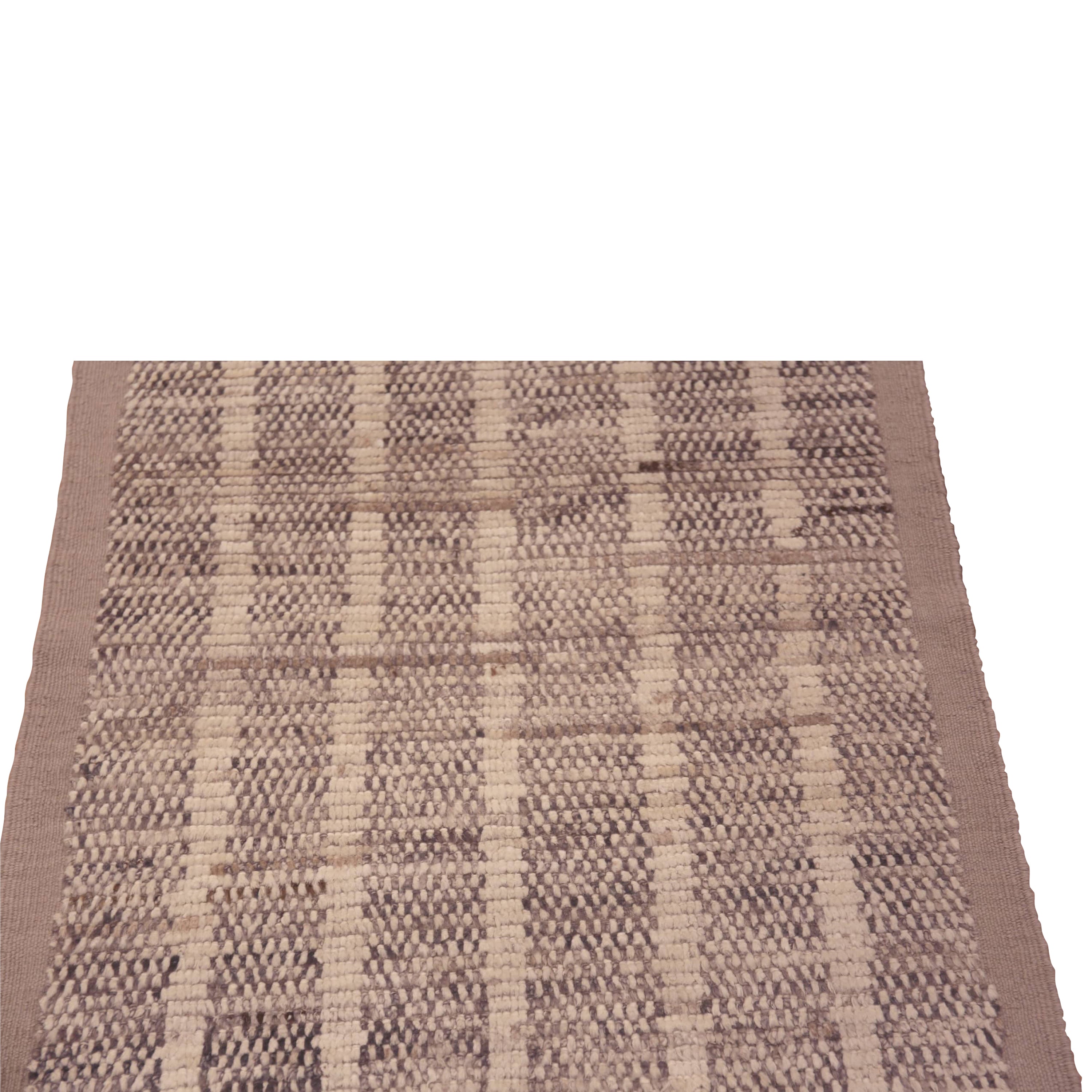 Brown and Grey Zameen Modern Wool Runner - 2'11" x 12'8"