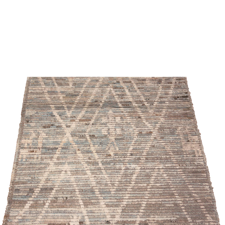 Blue & Brown Zameen Modern Wool Runner - 3'5" x 11'5"