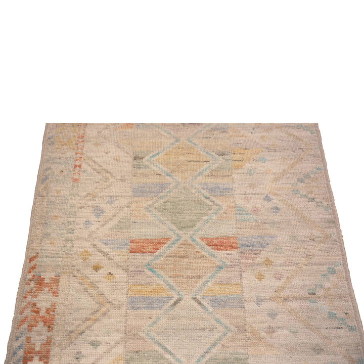 Multicolored Zameen Modern Wool Runner - 3' x 13'