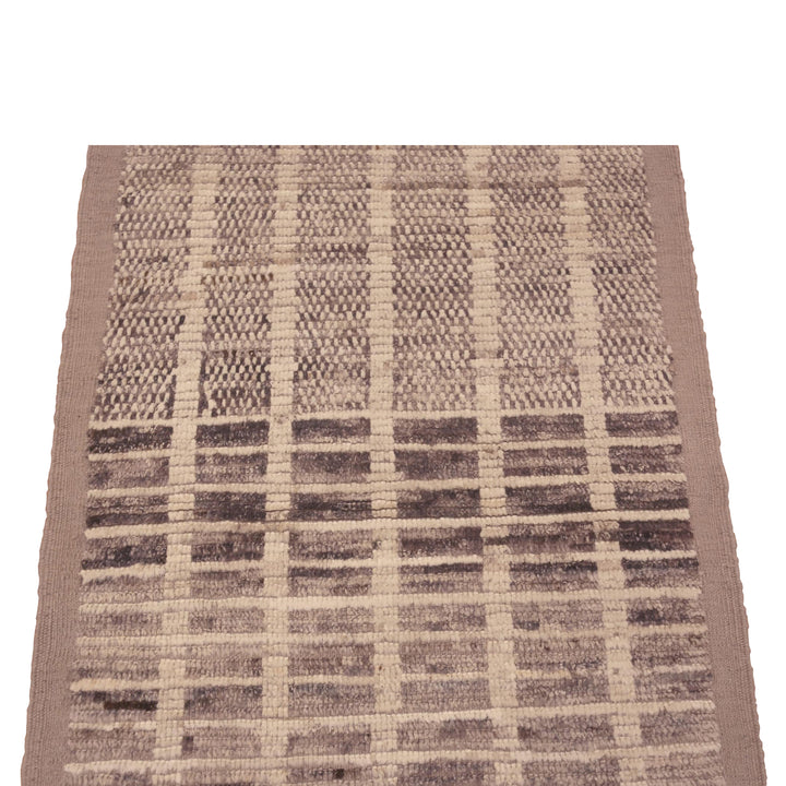 Brown & Grey Zameen Modern Wool Runner - 2'11" x 12'8"