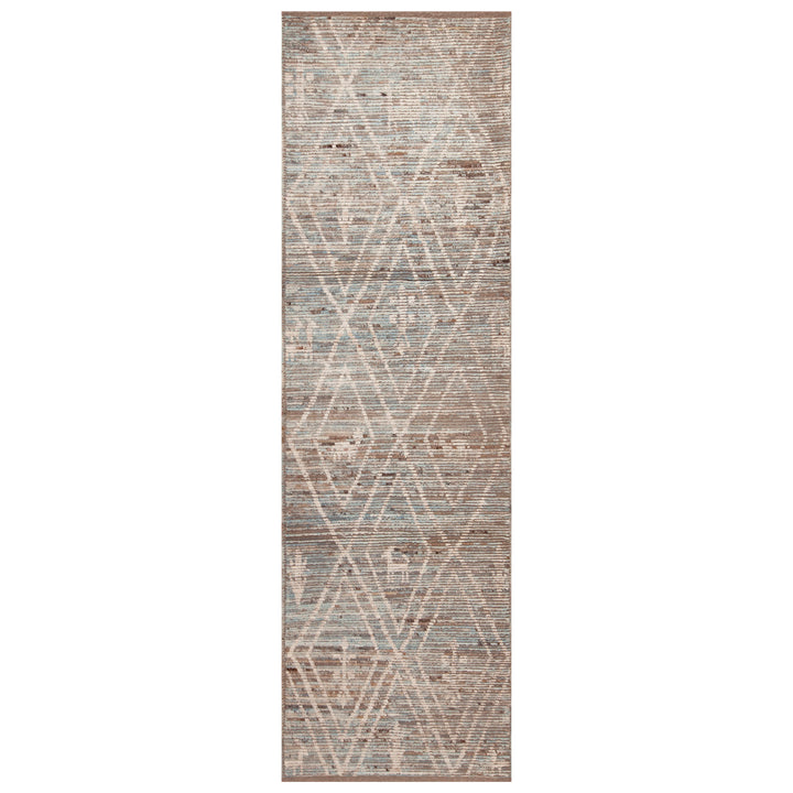 Blue & Brown Zameen Modern Wool Runner - 3'5" x 11'5"