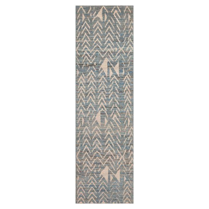 Blue Zameen Modern Wool Runner - 3' x 10'8"