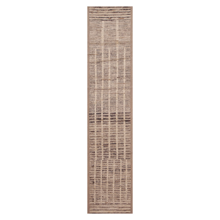 Brown & Grey Zameen Modern Wool Runner - 2'11" x 12'8"