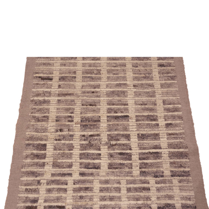 Brown & Grey Zameen Modern Wool Runner - 2'11" x 12'8"