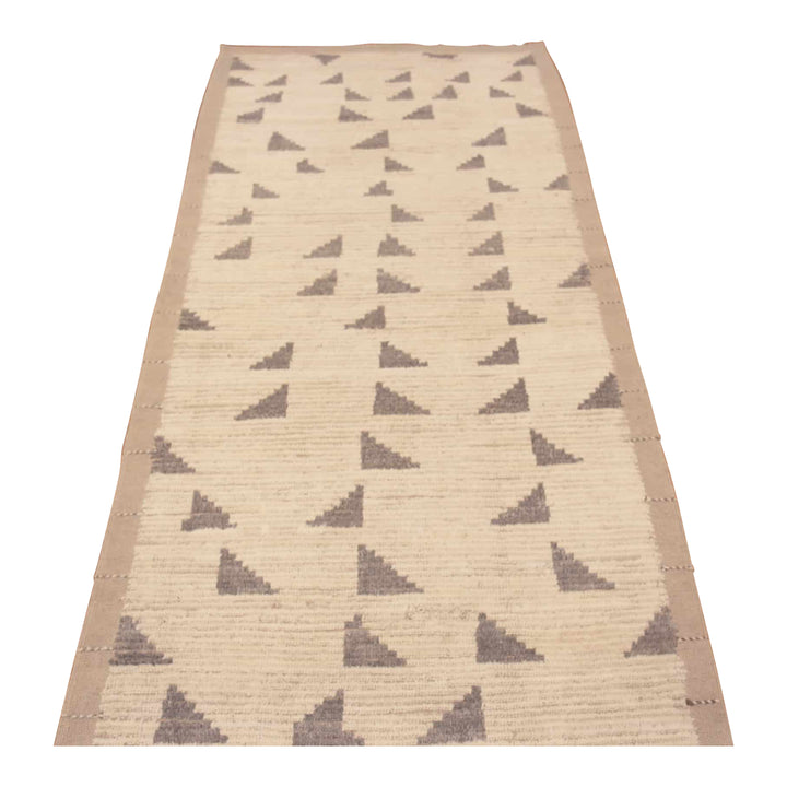 Cream Zameen Modern Wool Runner - 3'4" x 13'3"