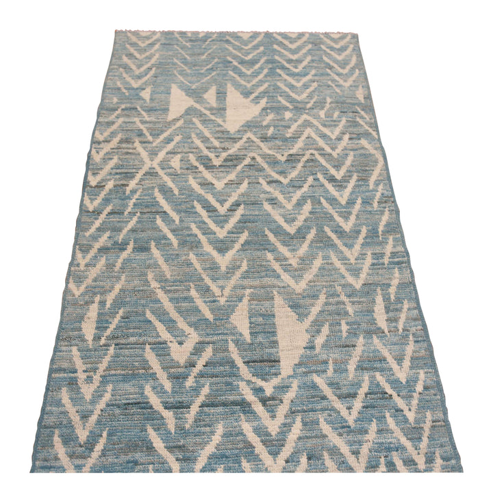Blue Zameen Modern Wool Runner - 3' x 10'8"
