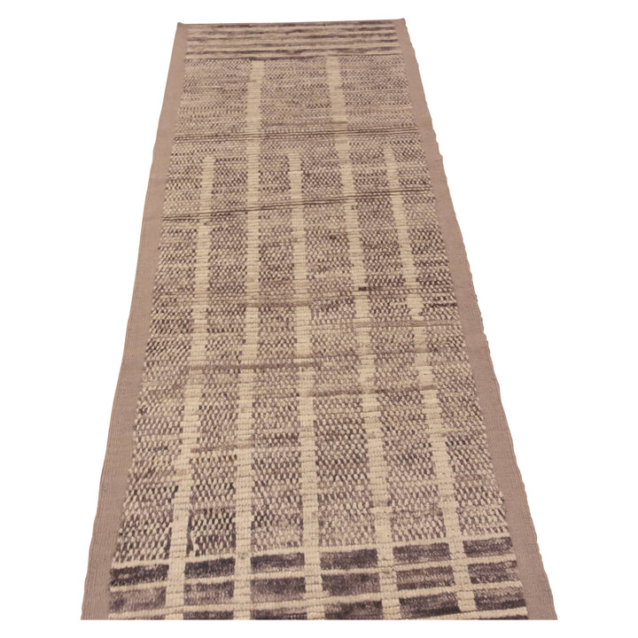 Brown & Grey Zameen Modern Wool Runner - 2'11" x 12'8"