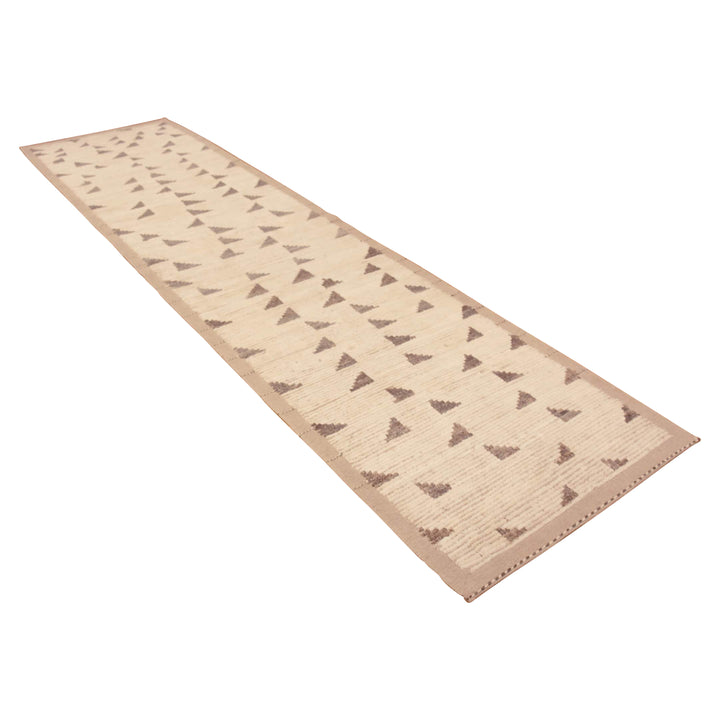 Cream Zameen Modern Wool Runner - 3'4" x 13'3"