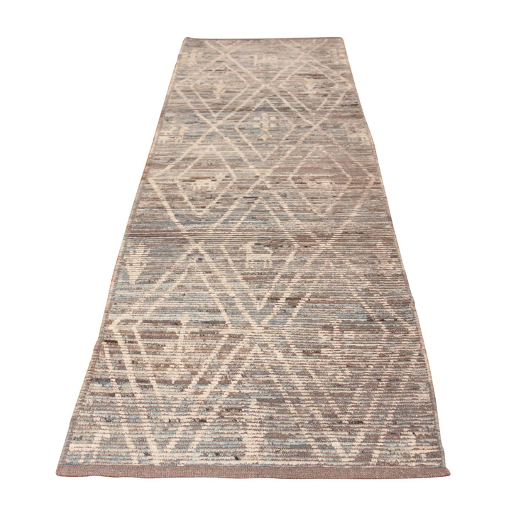 Blue & Brown Zameen Modern Wool Runner - 3'5" x 11'5"