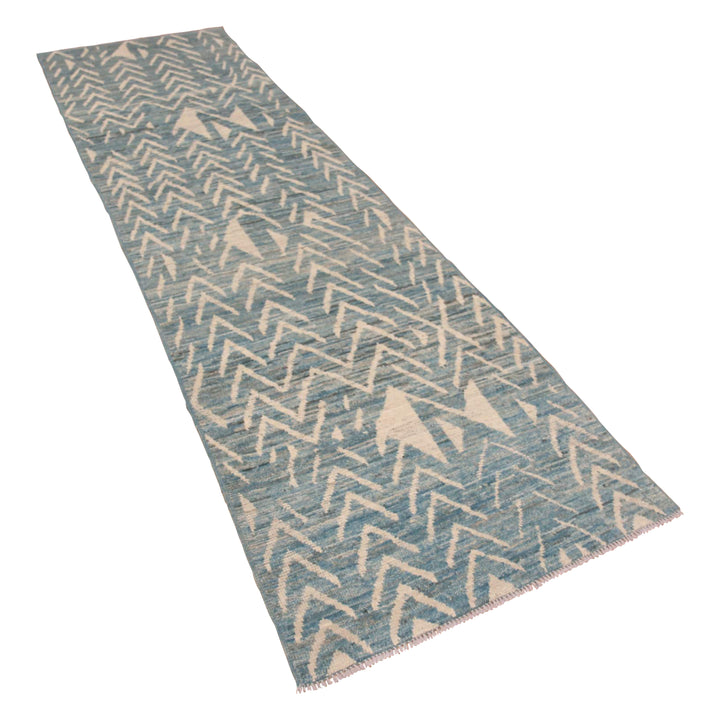 Blue Zameen Modern Wool Runner - 3' x 10'8"