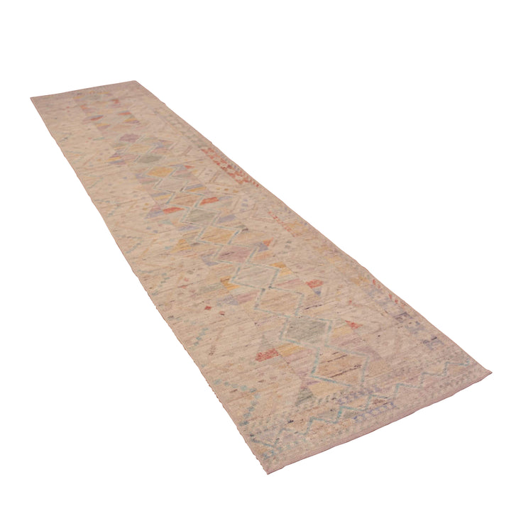 Multicolored Zameen Modern Wool Runner - 3' x 13'