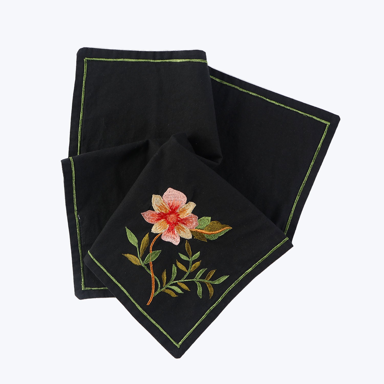 Embroidered Flower Napkin, Black Default Title