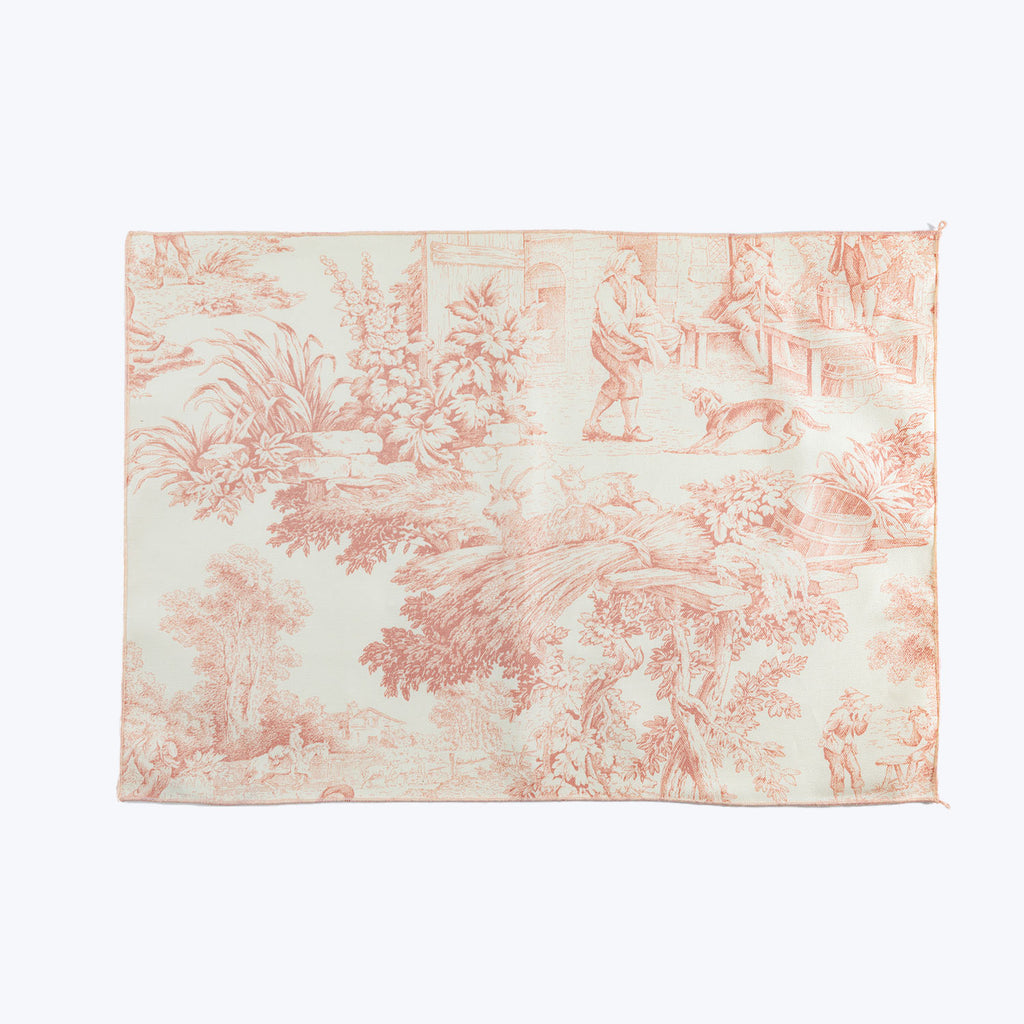 Vintage-inspired fabric with detailed pastoral print for home decor use.